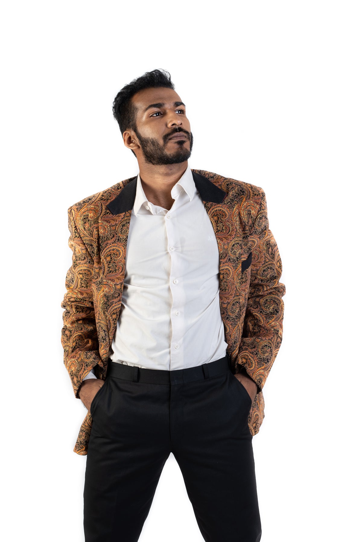 Tan Blazer with Paisley Embroidery