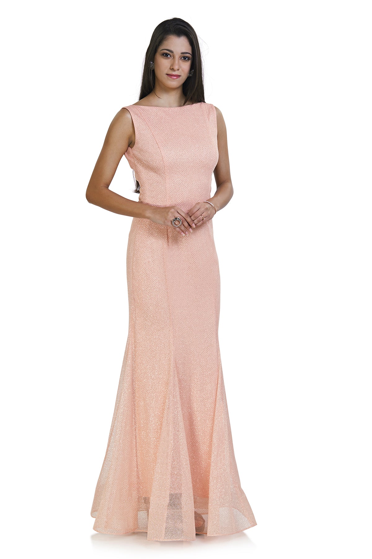 Get the party started with this classy baby pink gown and sparkle all through the night.