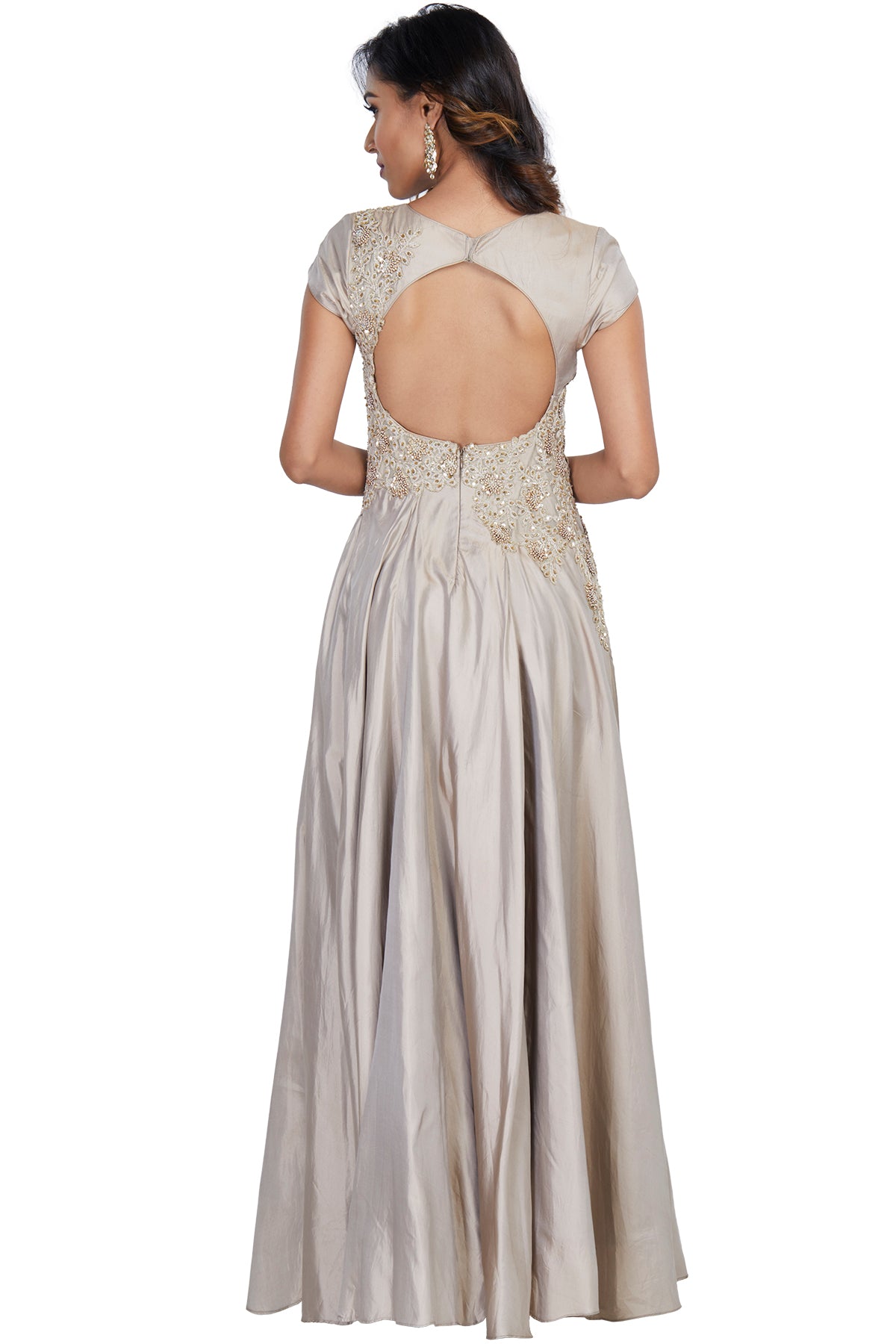 Grey Asymmetrically Embroidered Gown