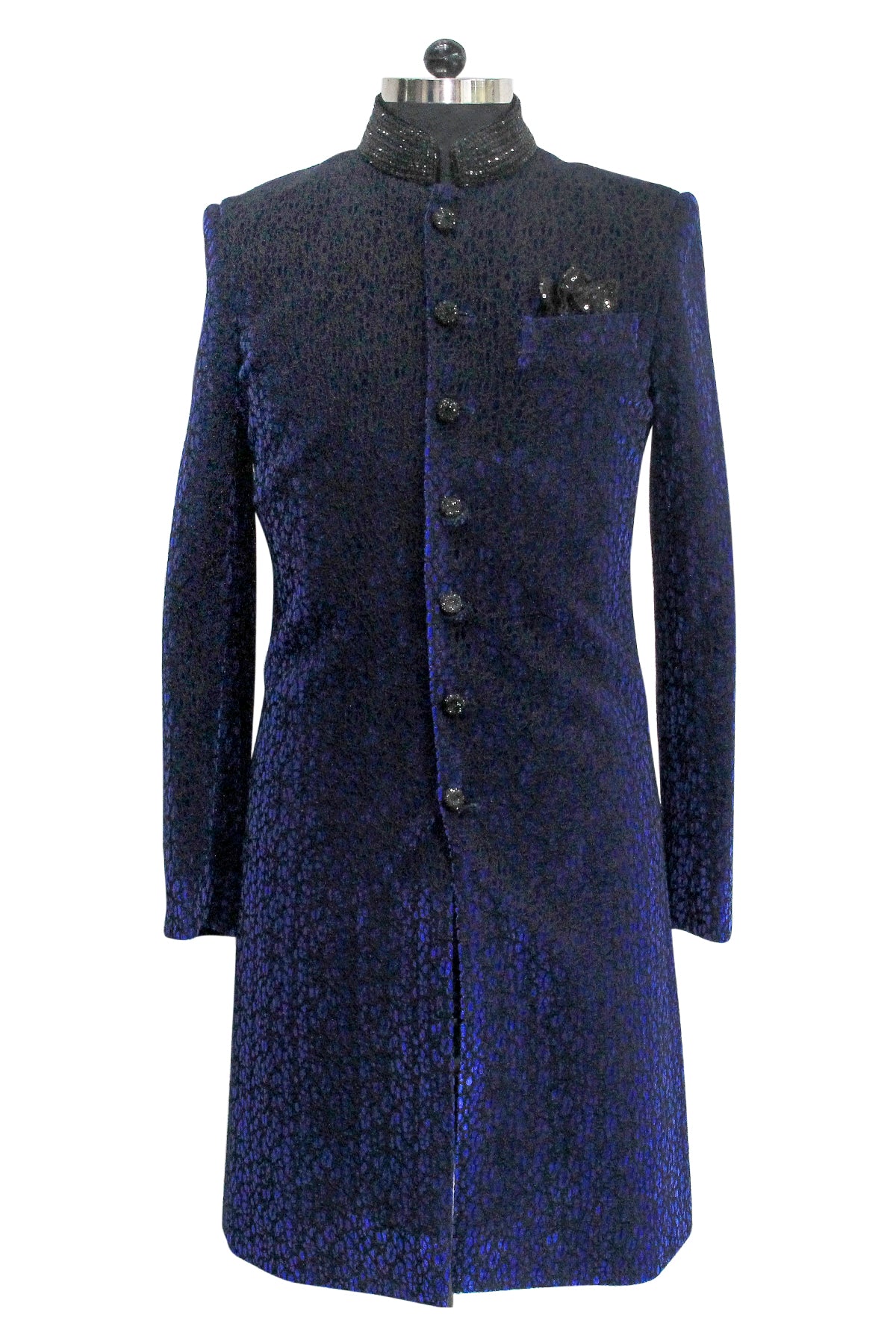 Blue Textured Sherwani