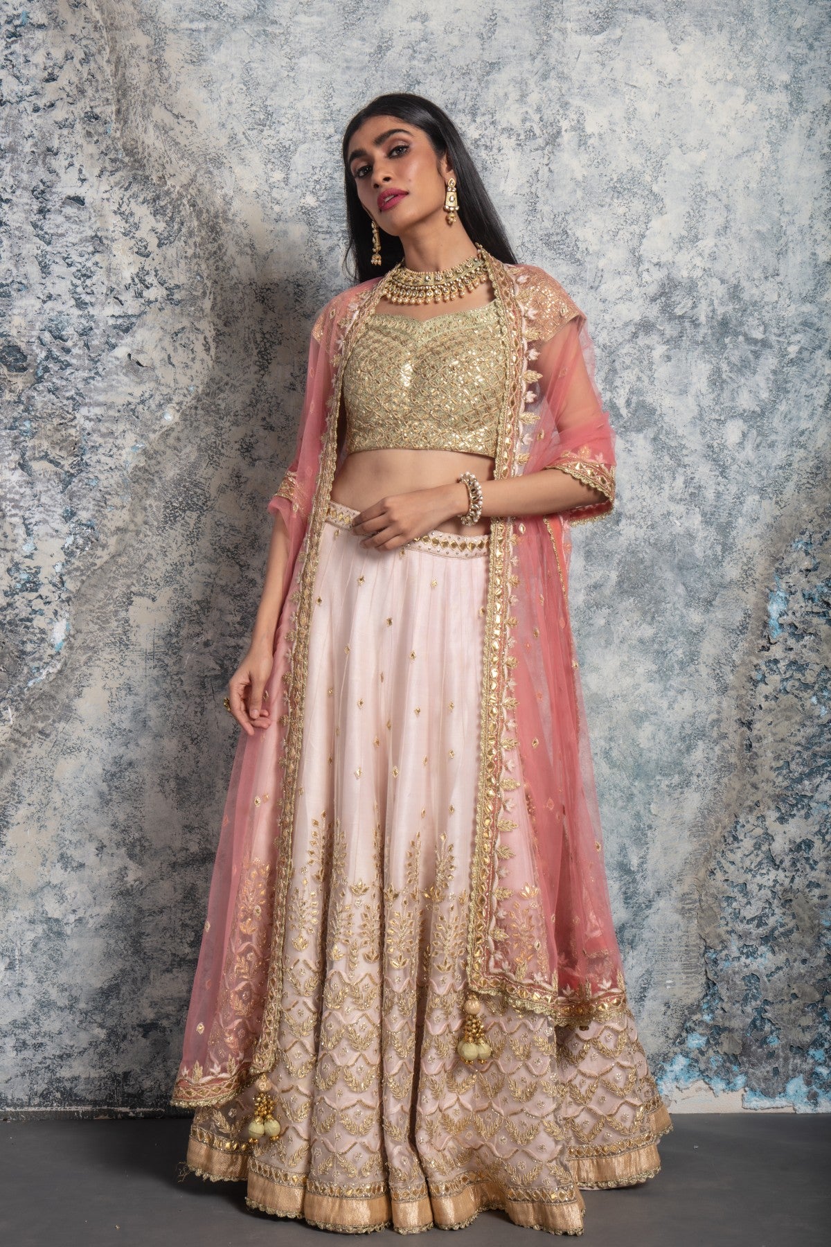 pink-grey-engagement-lehenga-dress-for-bride | WedAbout