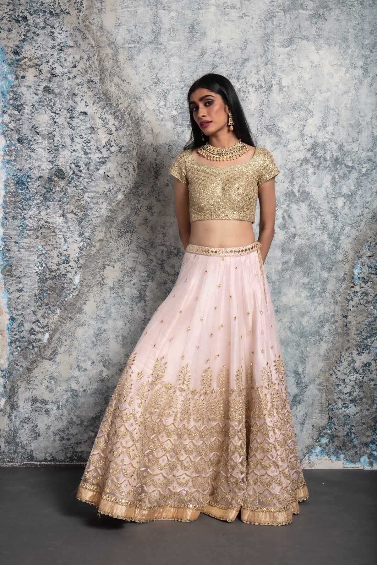 Baby Pink and Gold Lehenga Set