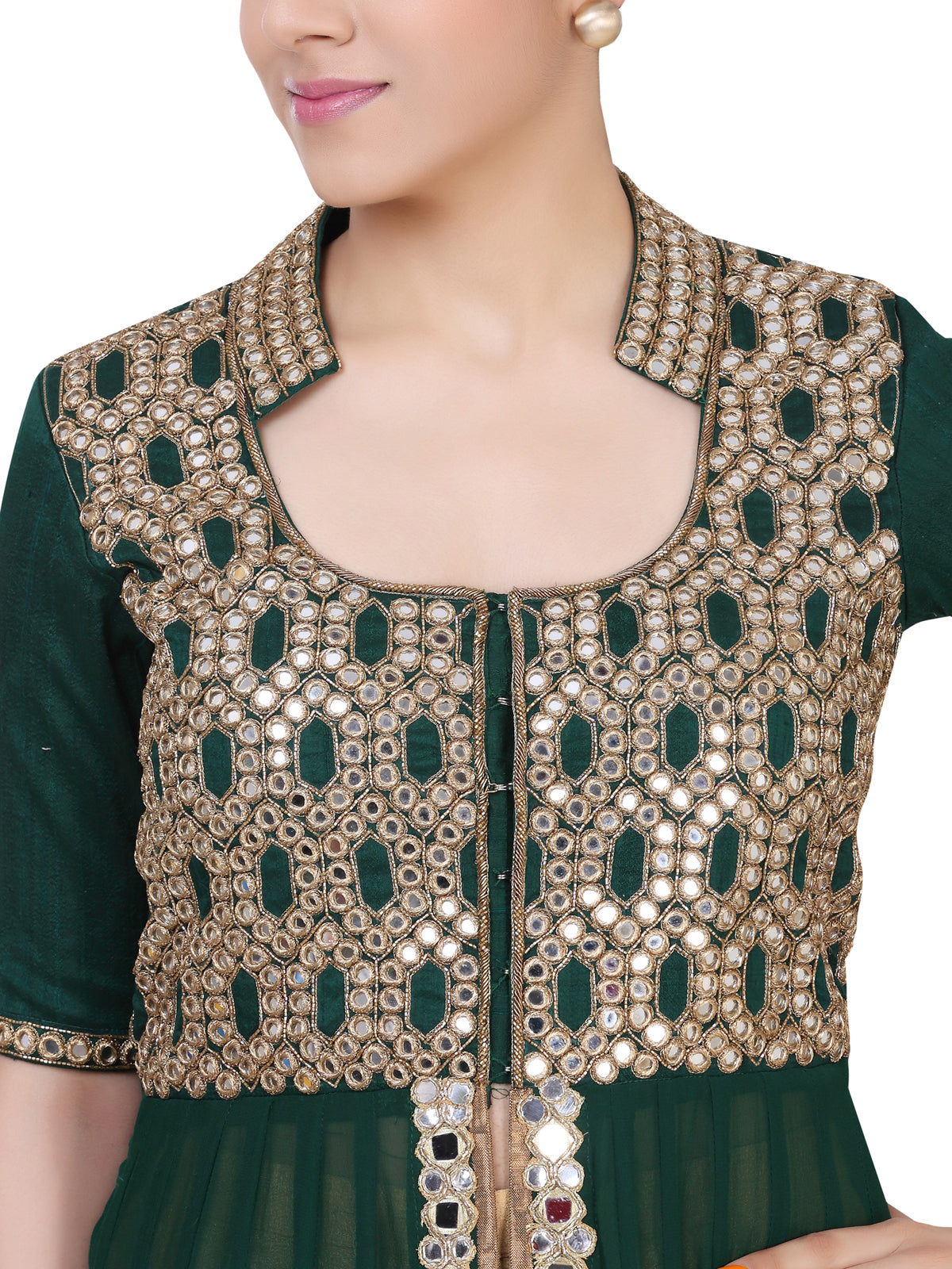 Bottle green top with golden pencil pants