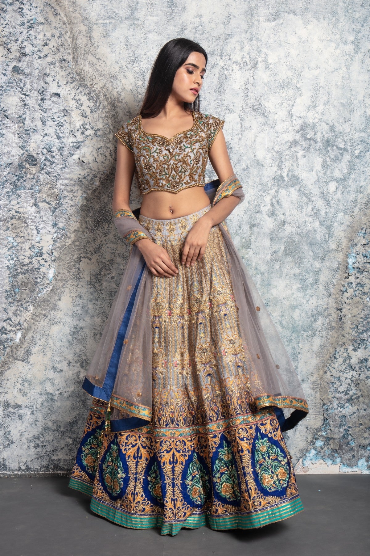 Green and Blue Peacock Lehenga Set