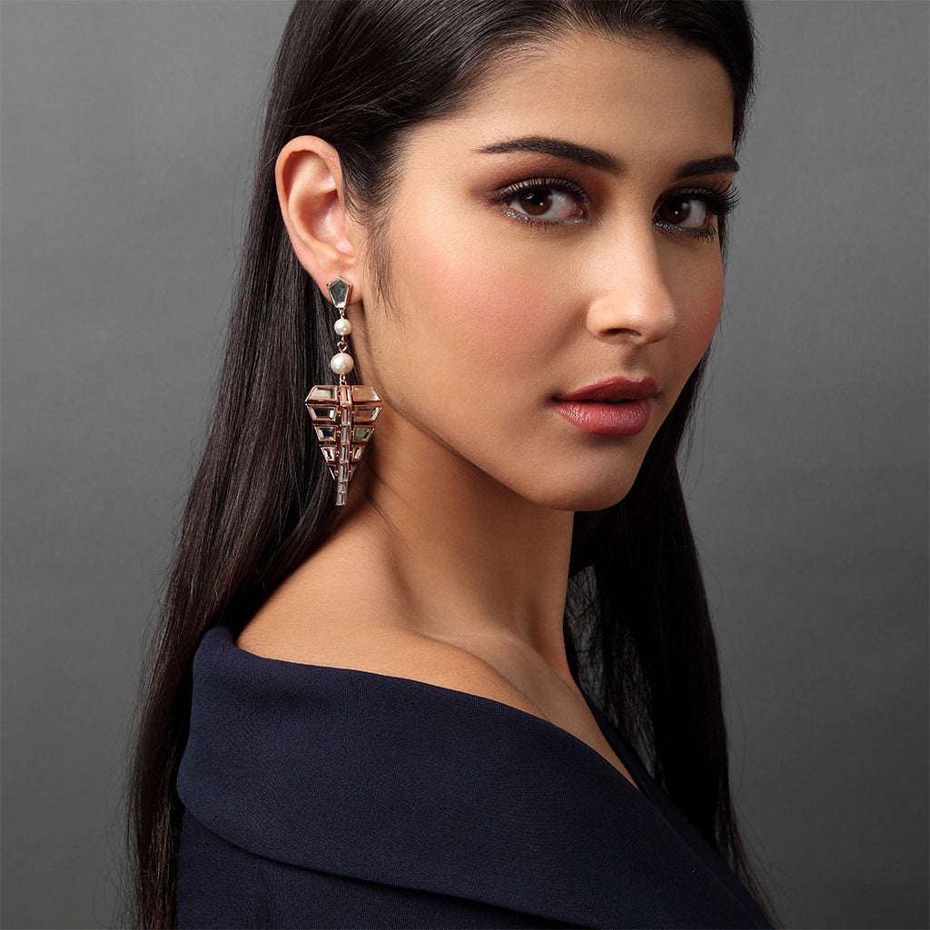 Bombay Deco Long Statment Mirror Earrings