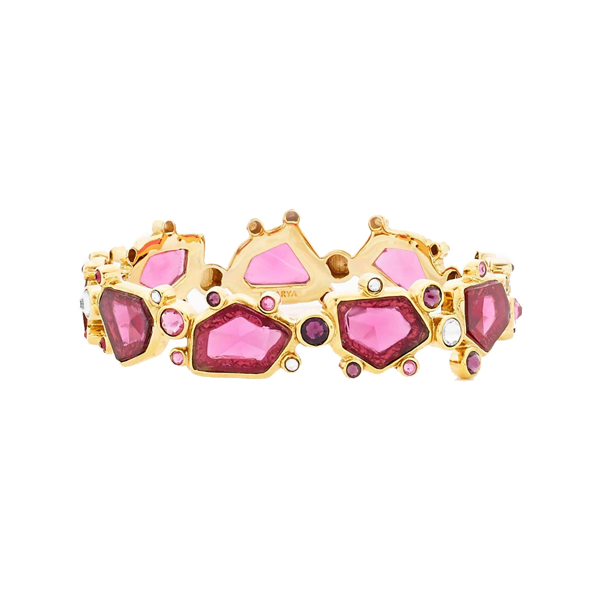 Wrists were made for more than just watches. Why not up the fun and flash factor with some power pink on your wrists, handcrafted with swarovski‚Äö√†√∂‚àö√°¬¨¬®‚àö√ú and 14k yellow gold plated.