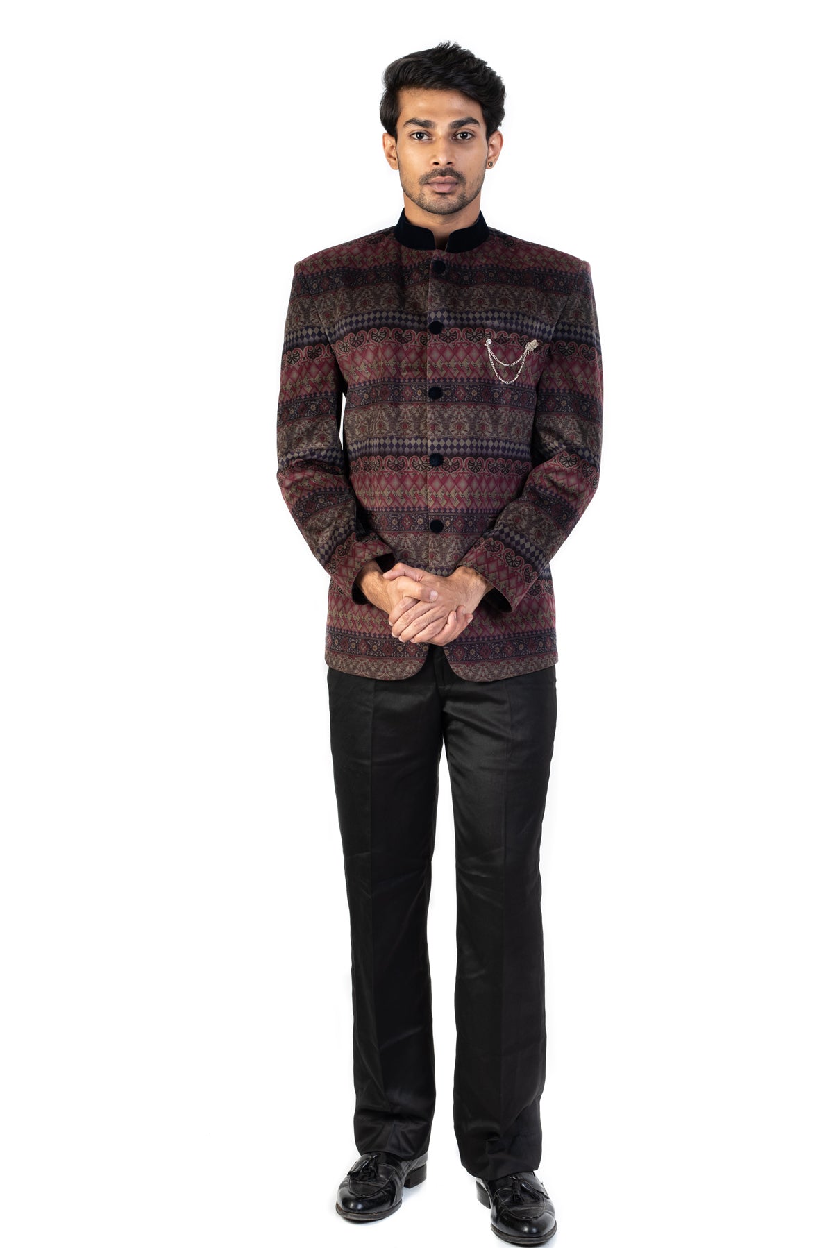 Maroon And Black Velvet Bandgala