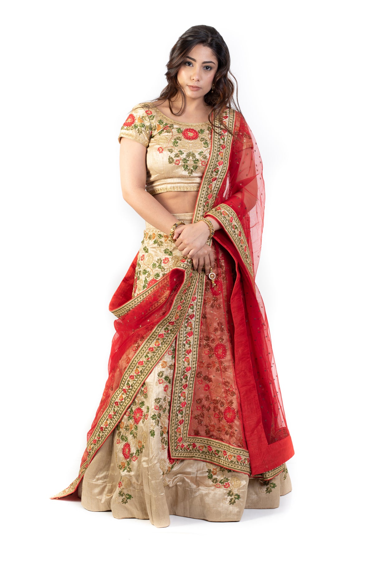 Beige Lehenga Set With Tread Embroidery