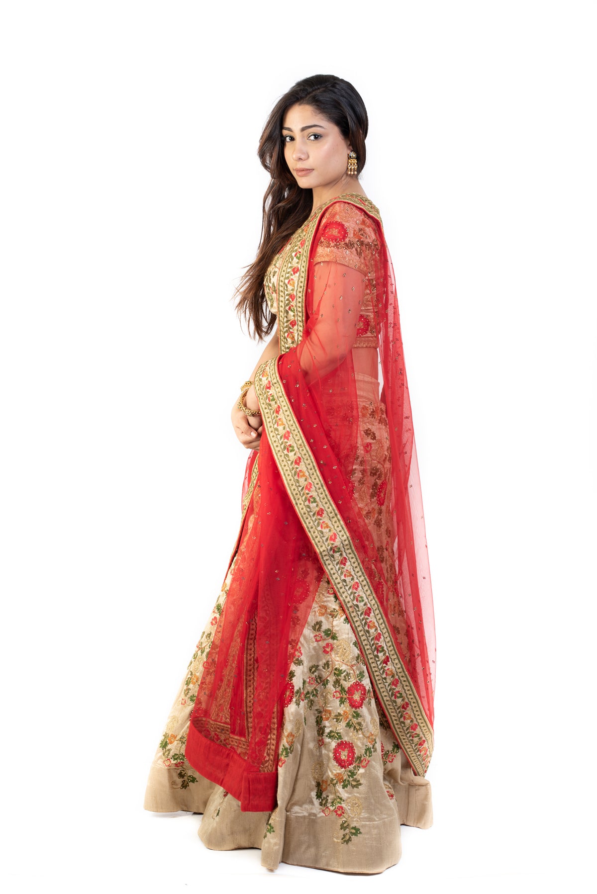 Beige Lehenga Set With Tread Embroidery