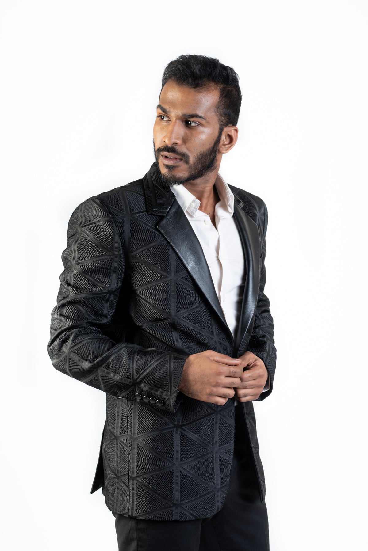 Black Blazer With Geometric Texture
