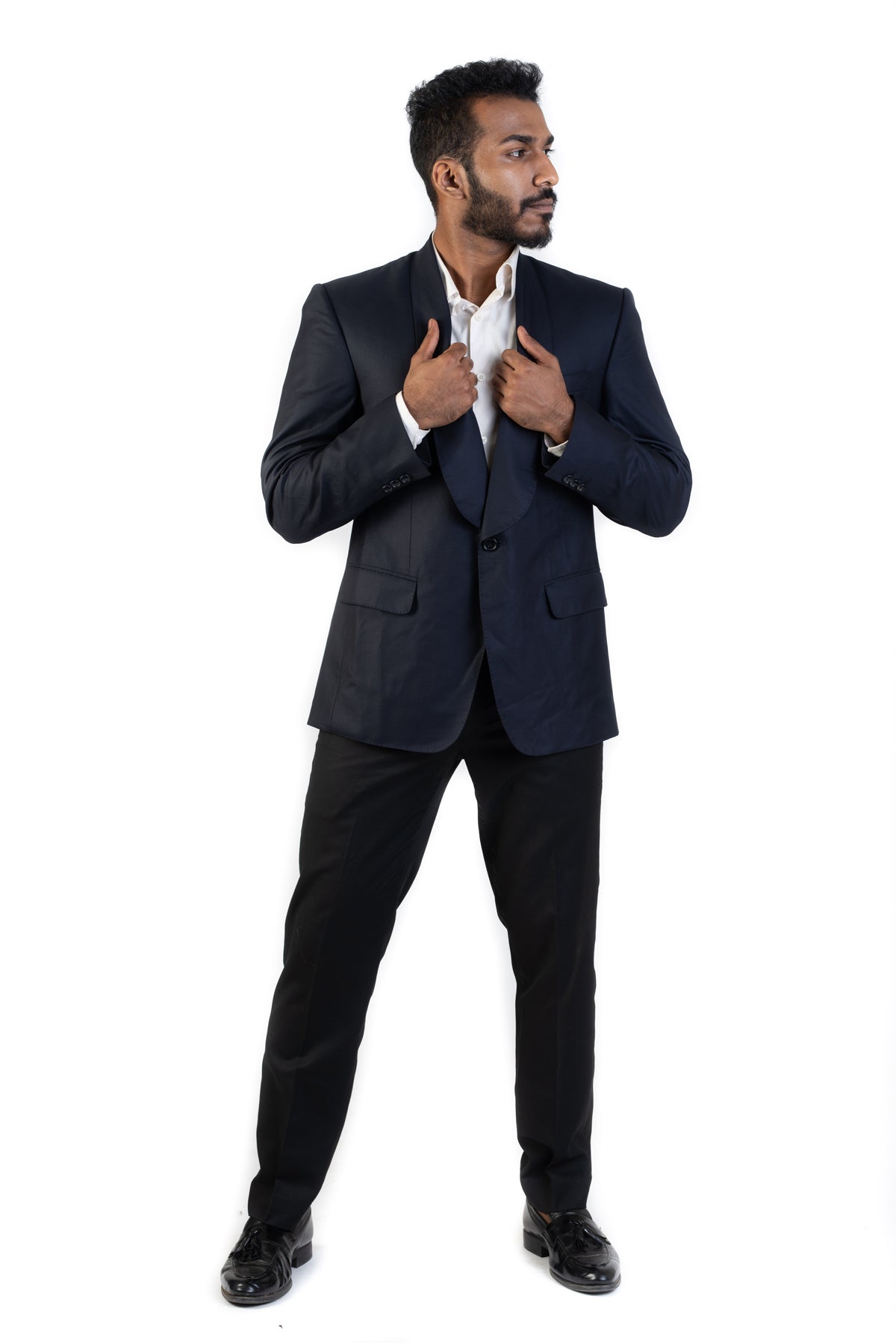 Charcoal Grey Blazer With Rouded Lapel
