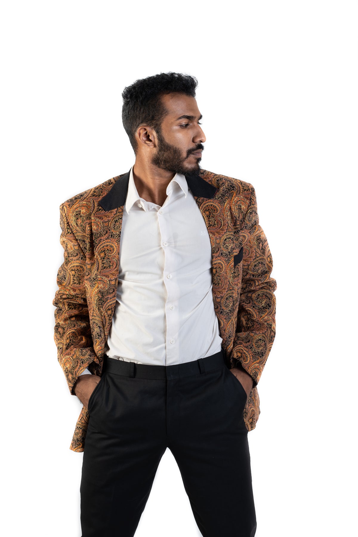 Tan Blazer with Paisley Embroidery