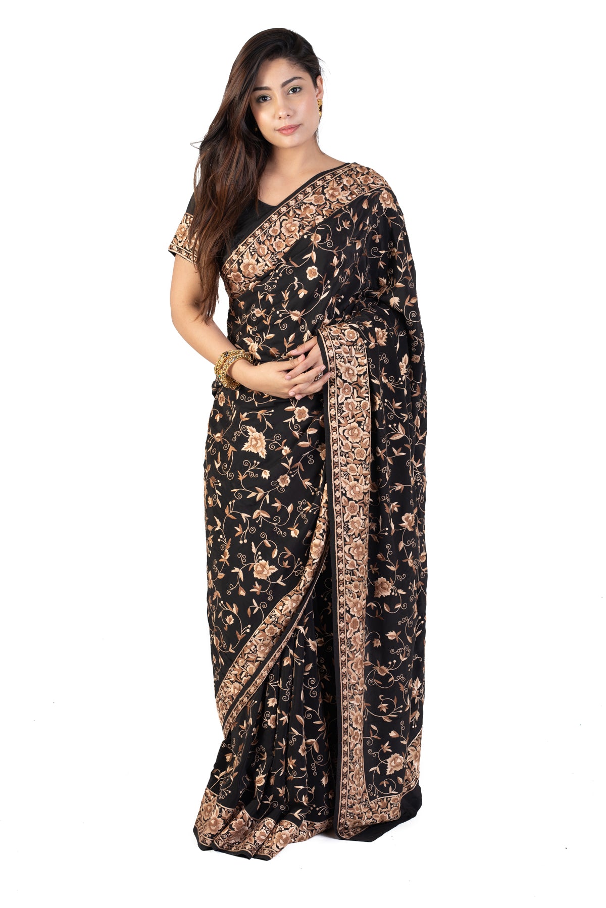 Black Parsi Saree With Gara Embroidery
