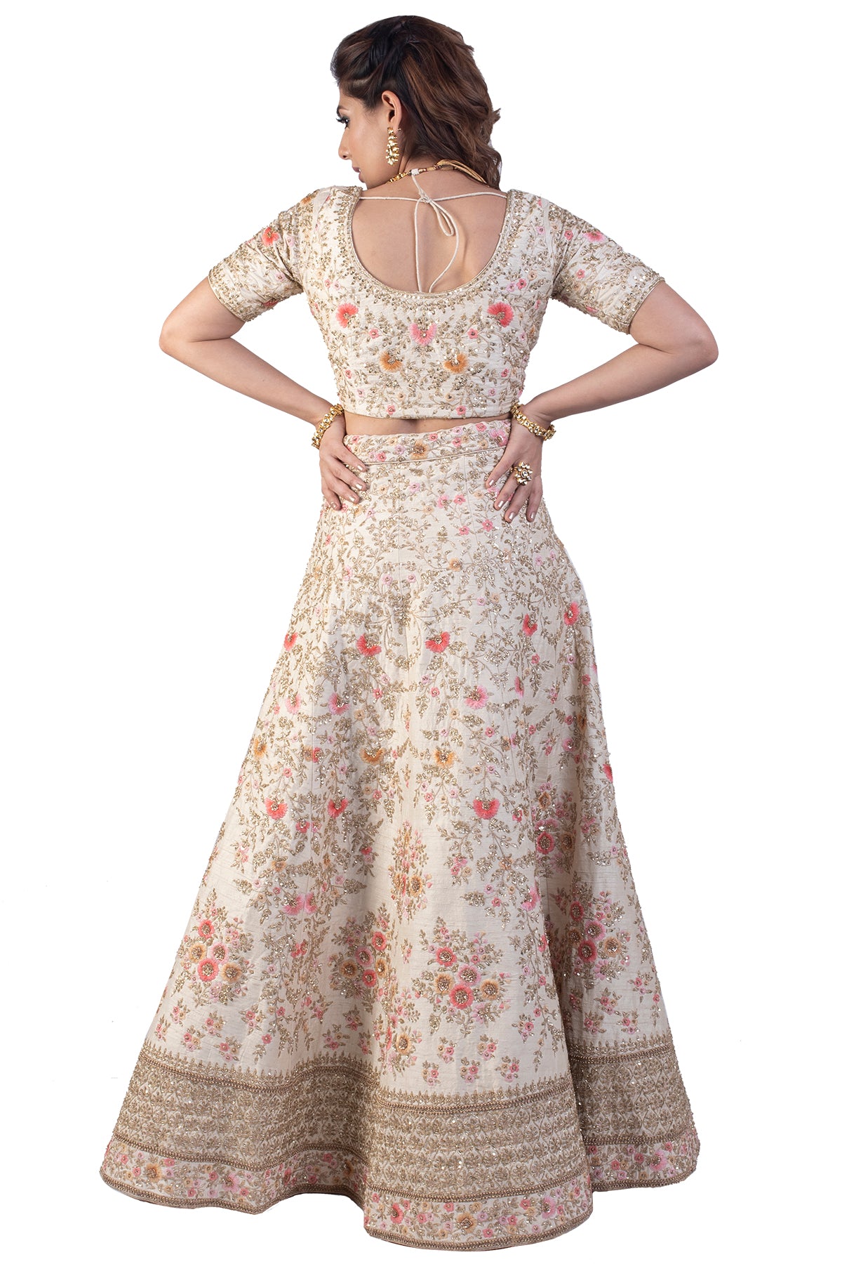 White Lehenga Set With Floral Embroidery