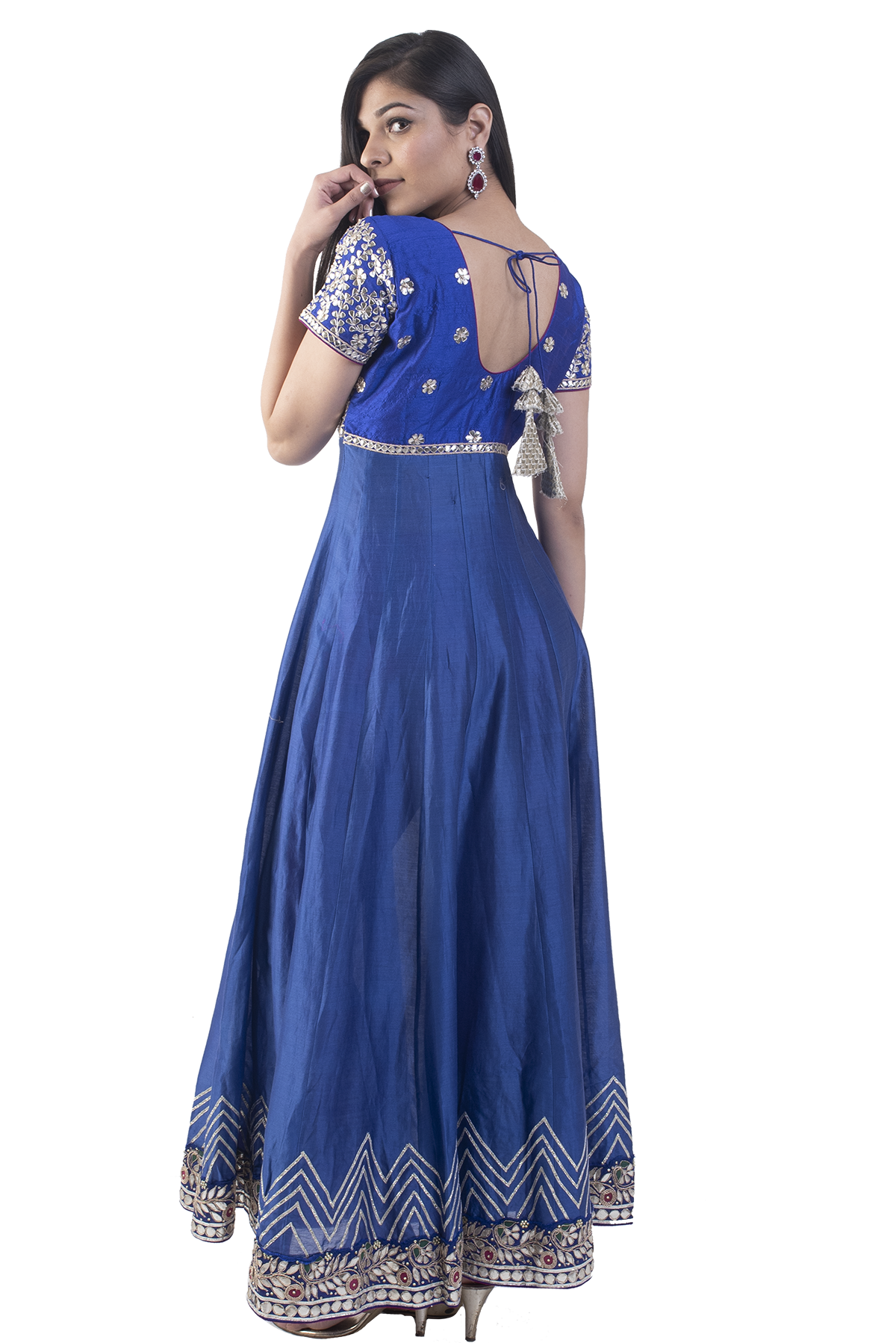 Blue Anarkali With Pink Dupatta