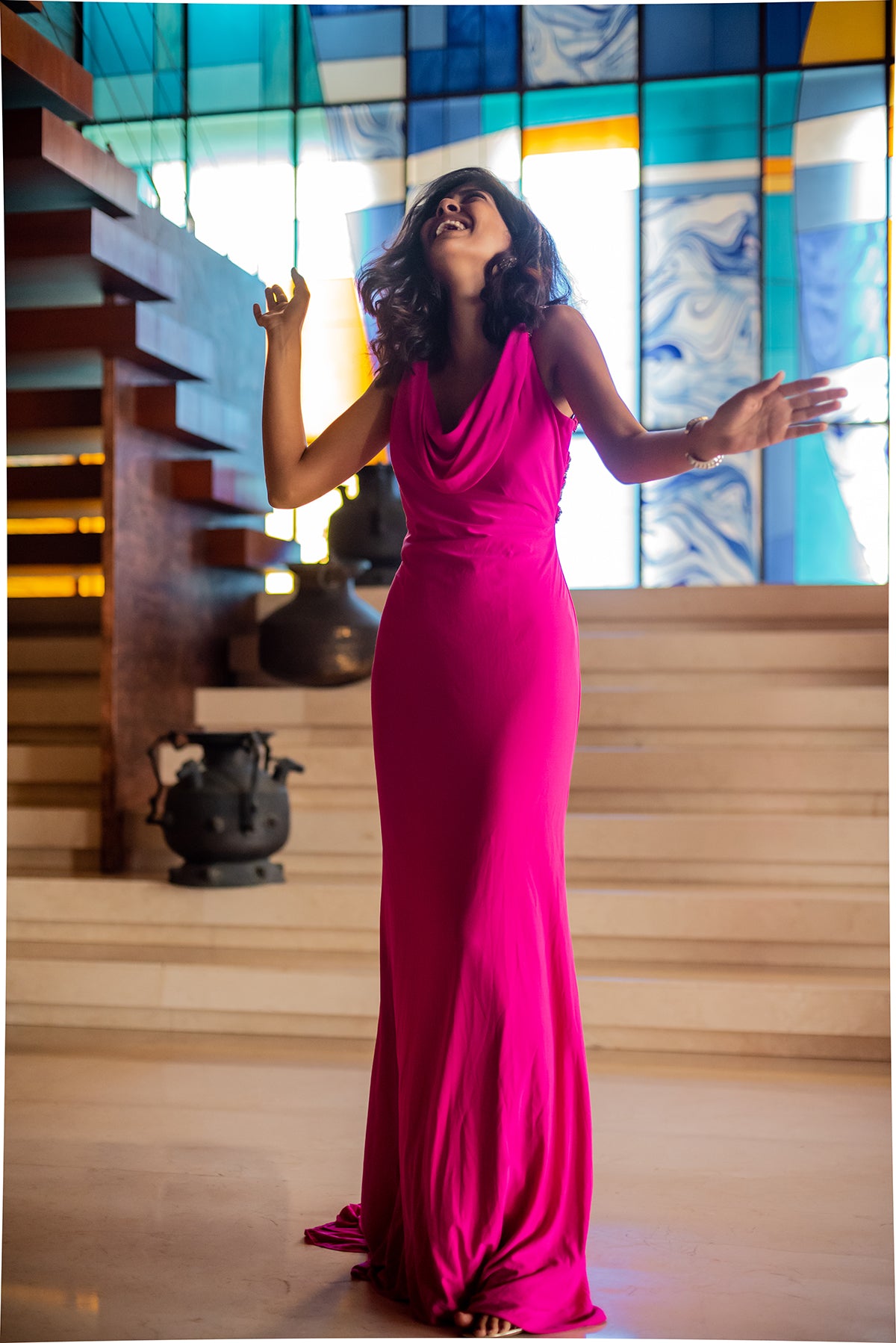 Hot Pink Gown With Crisscross Back