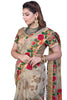 Beige Net Saree With Floral Thread Embroidery