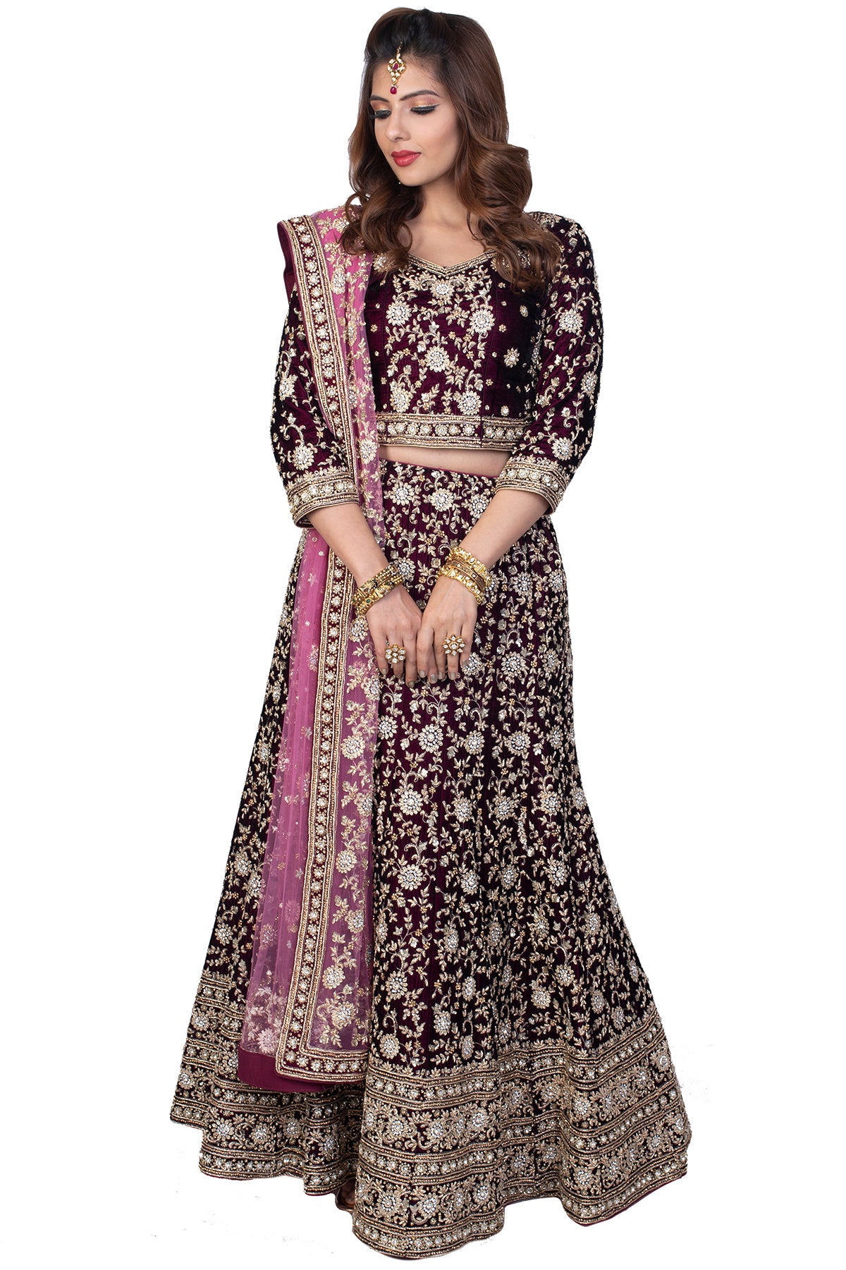 Deep Red Velvet Lehenga Set