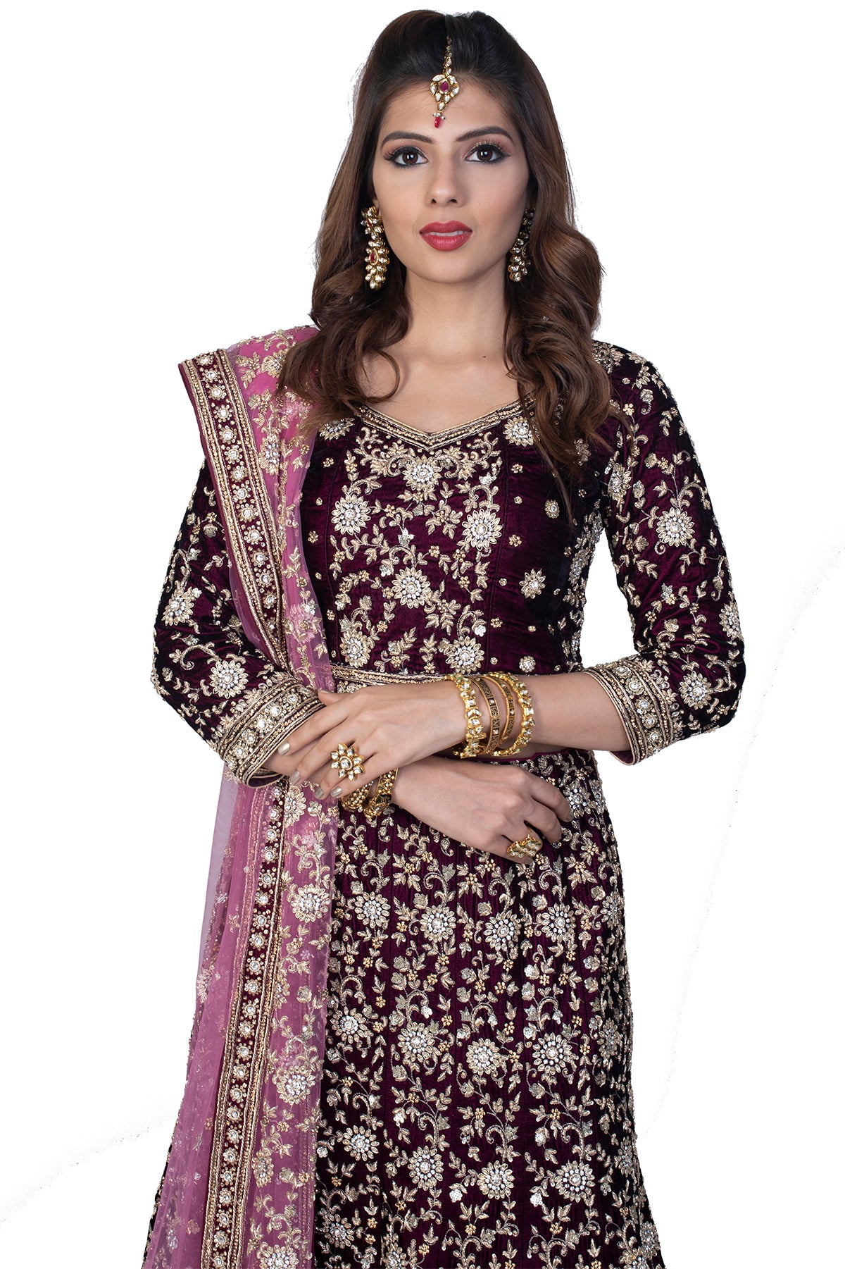 Deep Red Velvet Lehenga Set