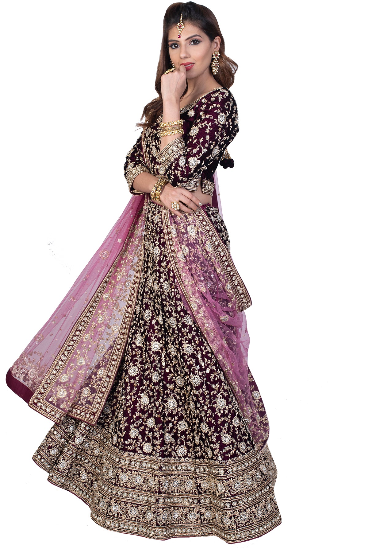 Deep Red Velvet Lehenga Set
