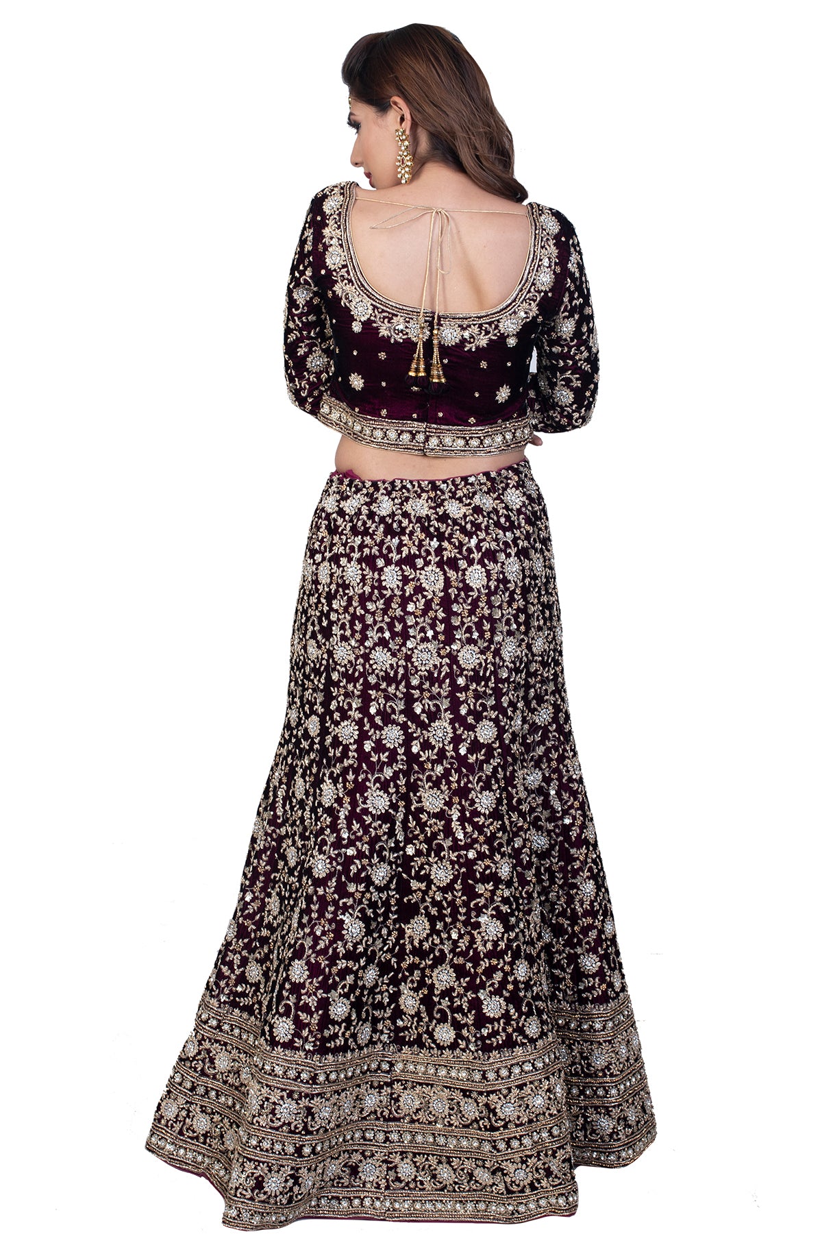 Deep Red Velvet Lehenga Set