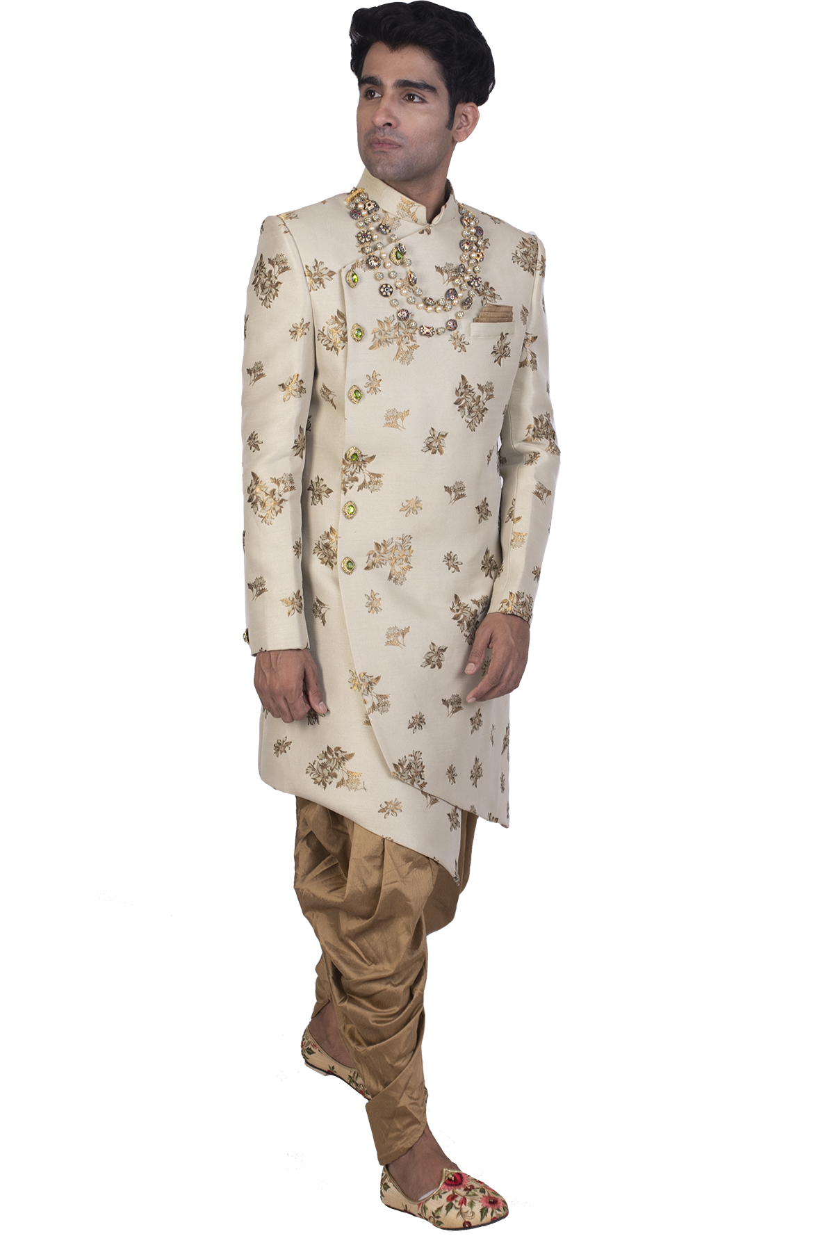 Asymmetric Sherwani With Golden Dhoti Pants