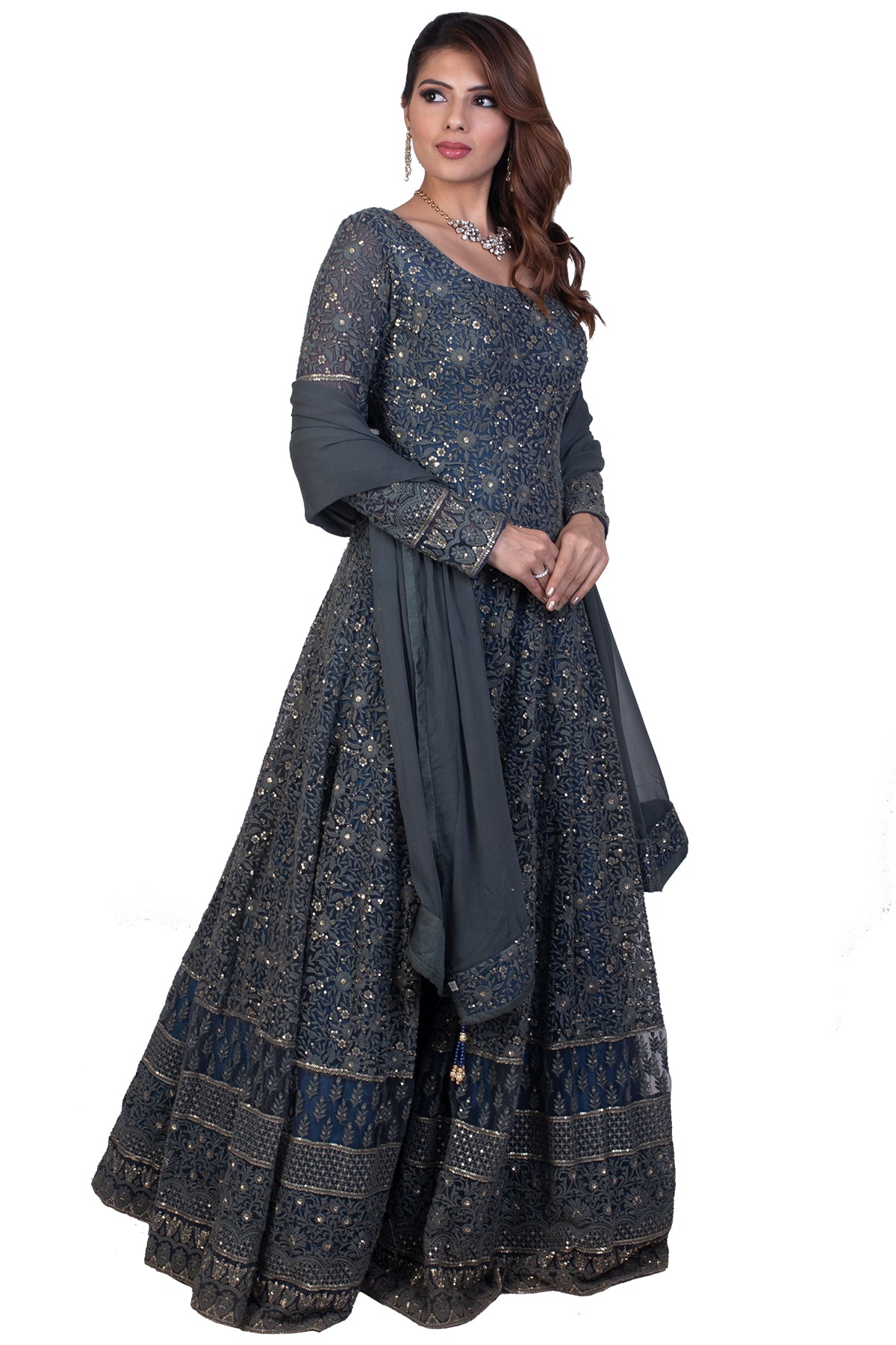 Ash Blue Anarkali Set