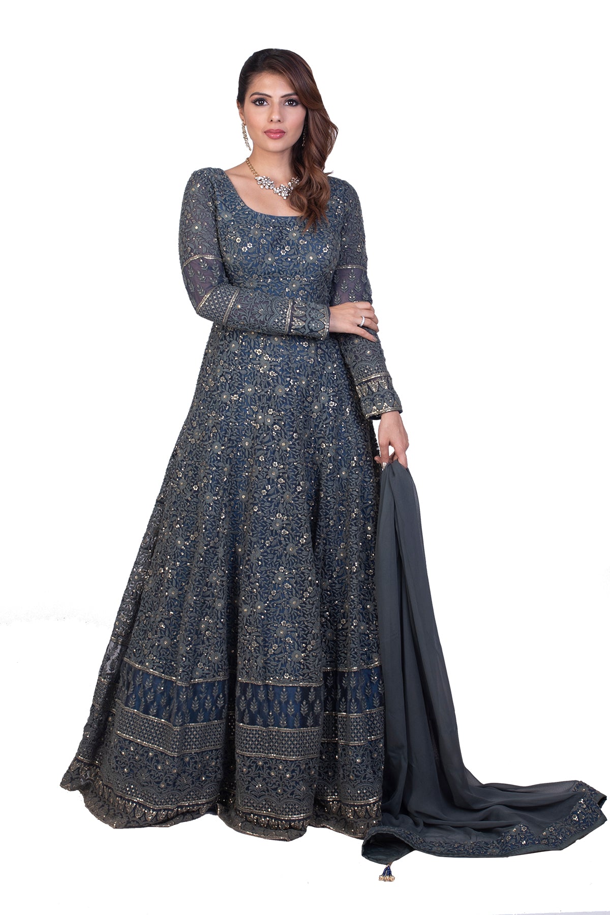 Ash Blue Anarkali Set