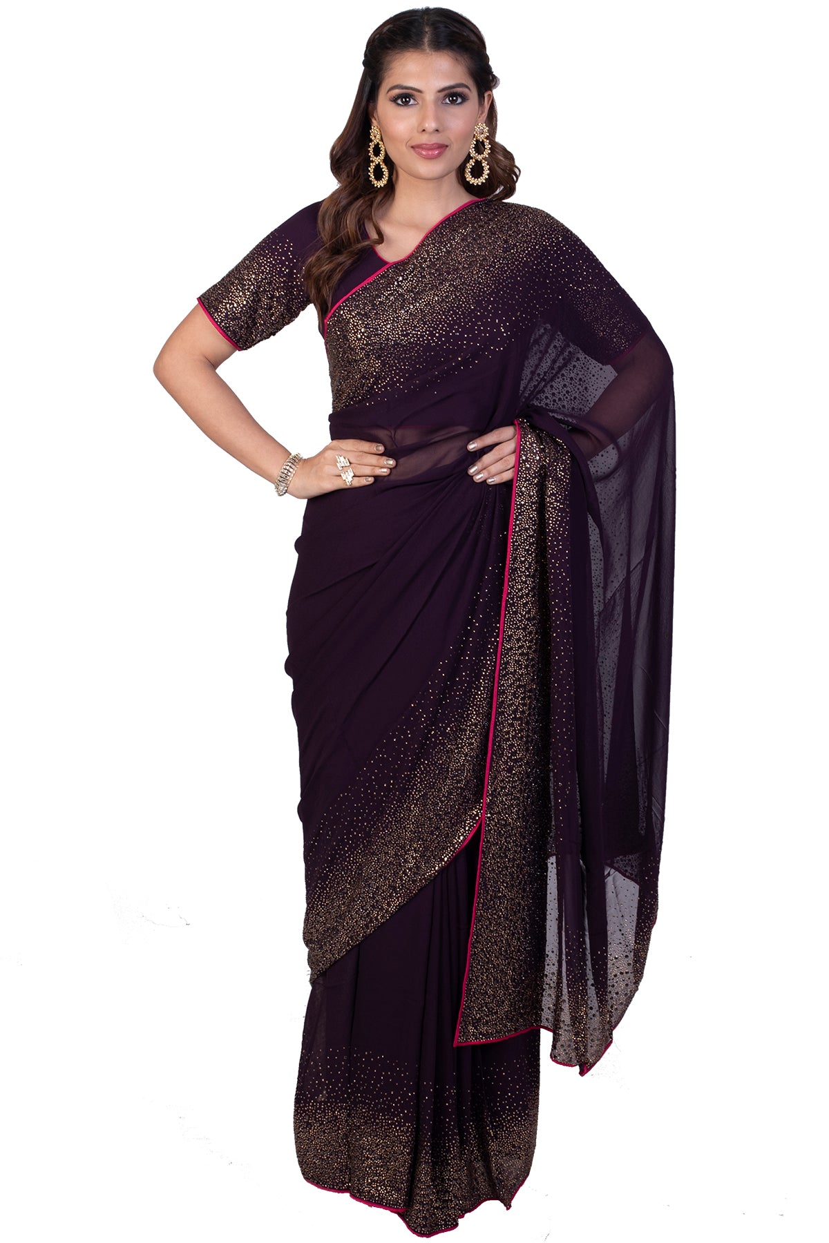 Purple Sequin Saree