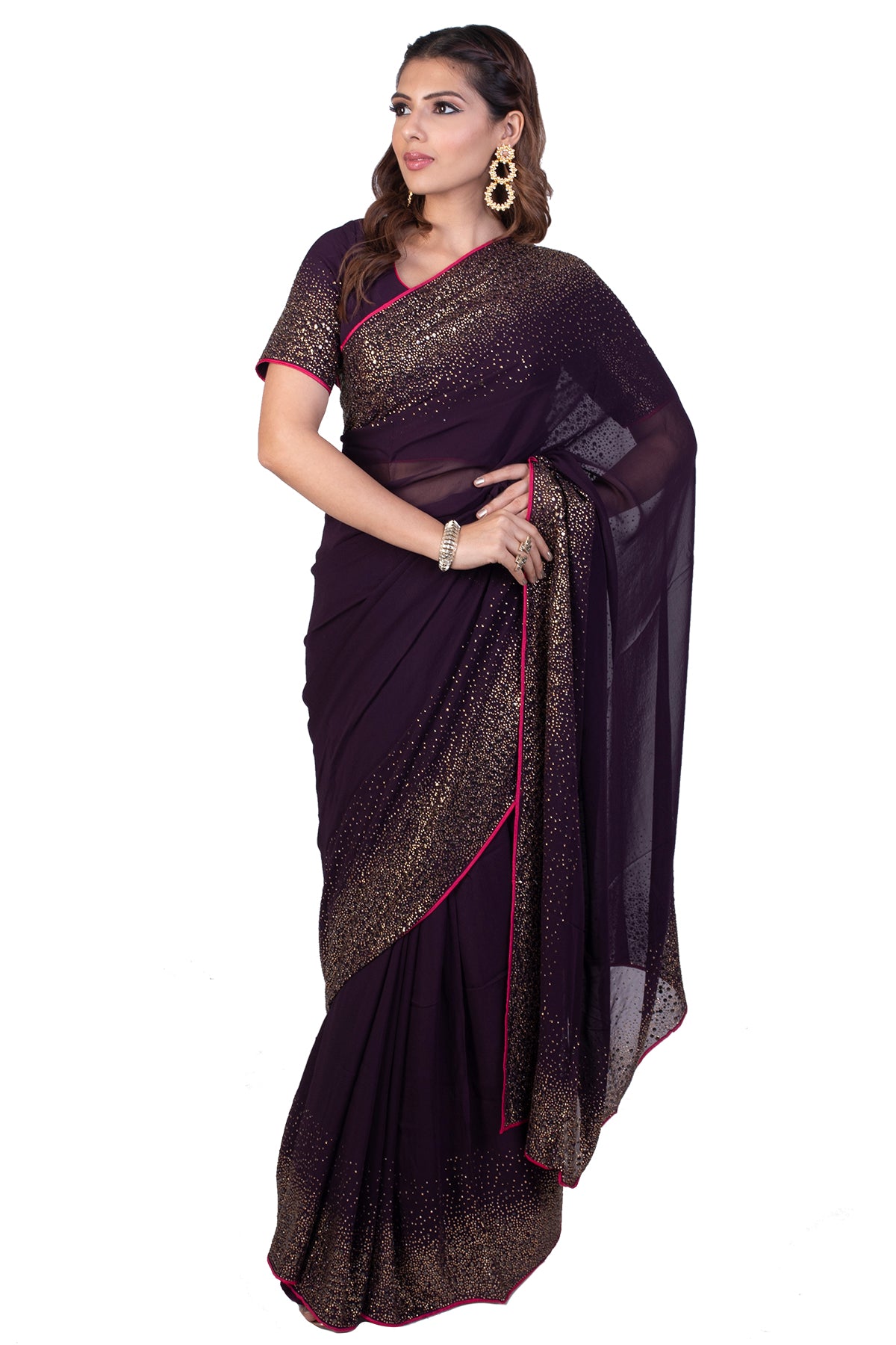 Purple Sequin Saree