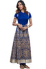 Make a smooth entry with this flattering full-length anarkali in pure satin silk with zari work.