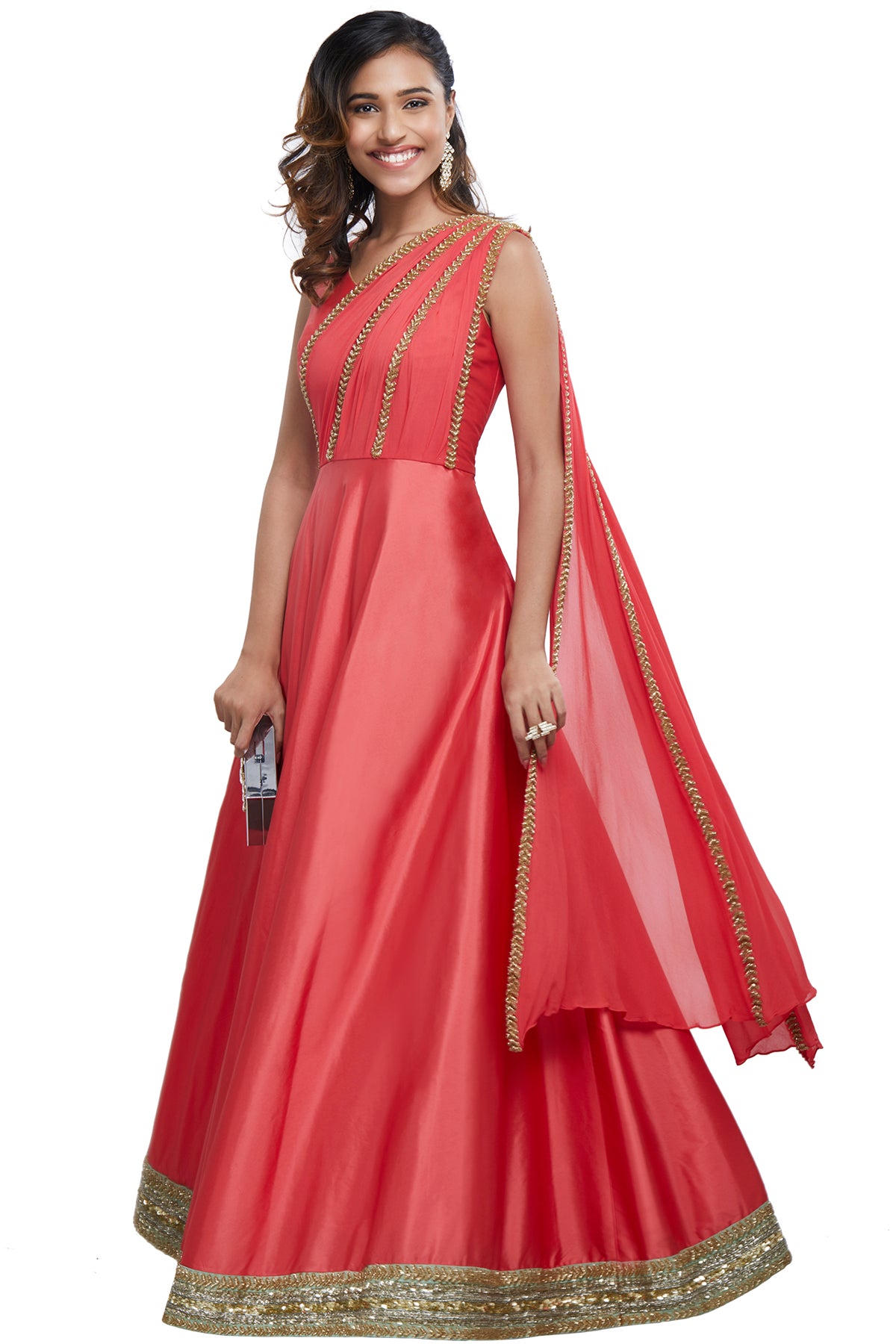 Pink Scallop Print Sleeveless Anarkali Dress - SASSAFRAS - 3609291