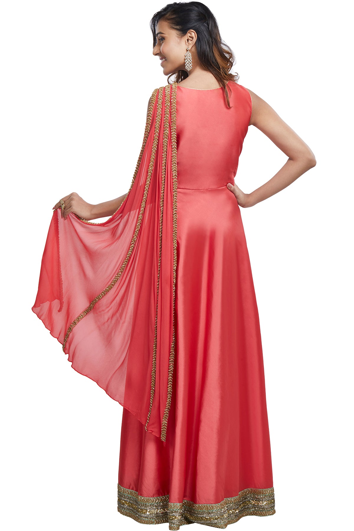 Sleeveless Strawberry Pink Anarkali Gown