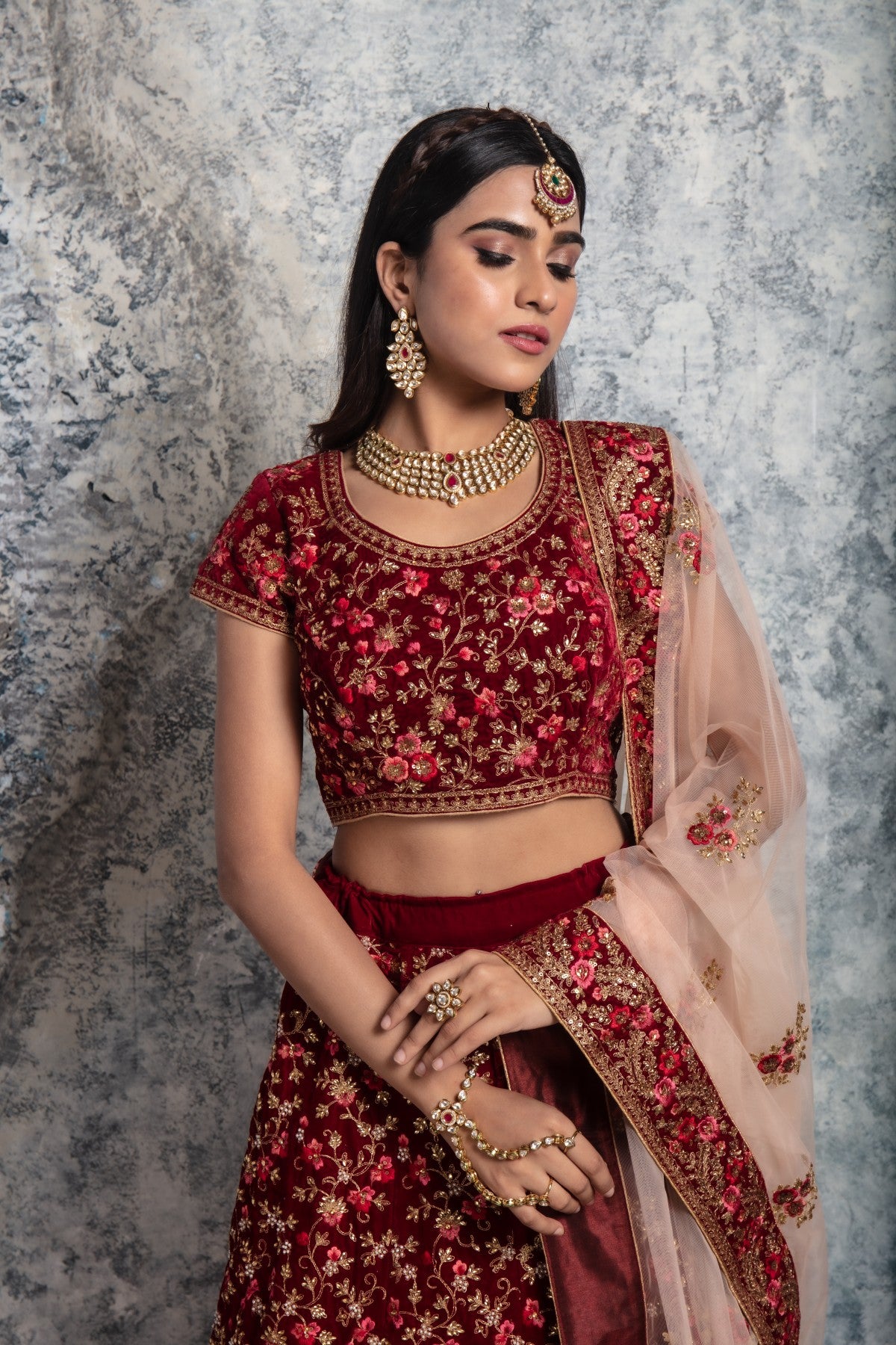 Maroon Embroidered Lehenga Set