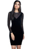 Take the plunge in this lush velvet dress with a v-neck and net at the neckline.
