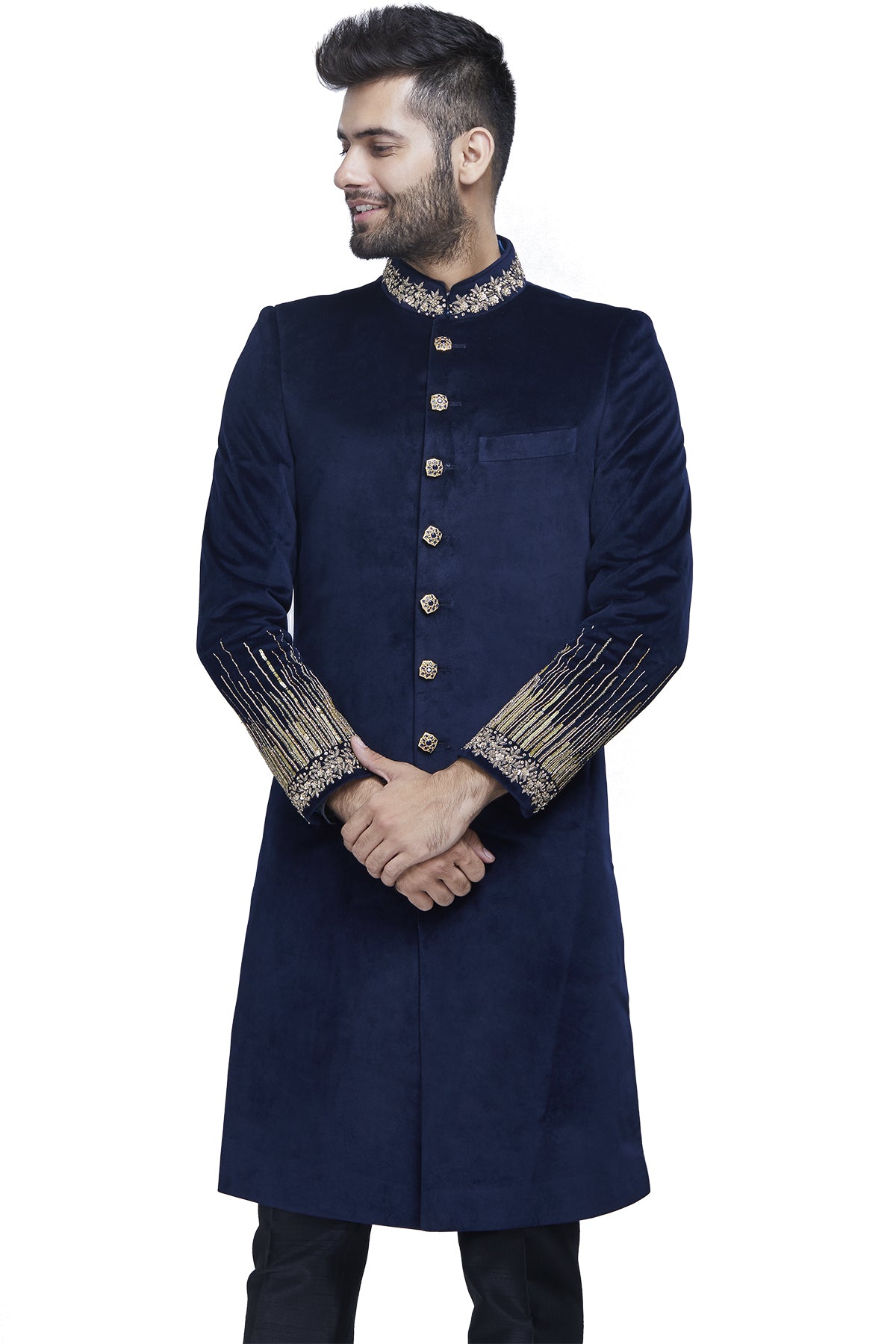 Blue velvet sherwani 2025
