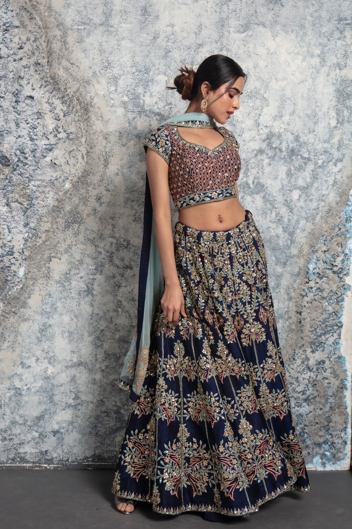 Navy blue sequinned Embroidered lehenga