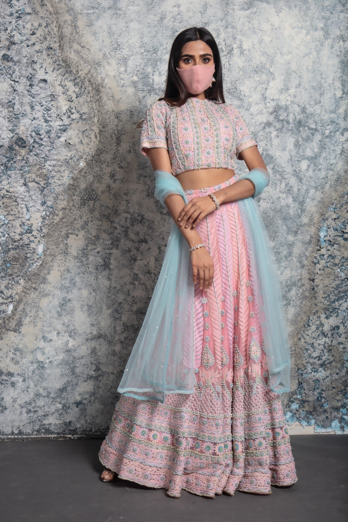 Pink and Blue Designer Work Lehenga/Pant Suit - Indian Heavy Anarkali  Lehenga Gowns Sharara Sarees Pakistani Dresses in USA/UK/Canada/UAE -  IndiaBoulevard