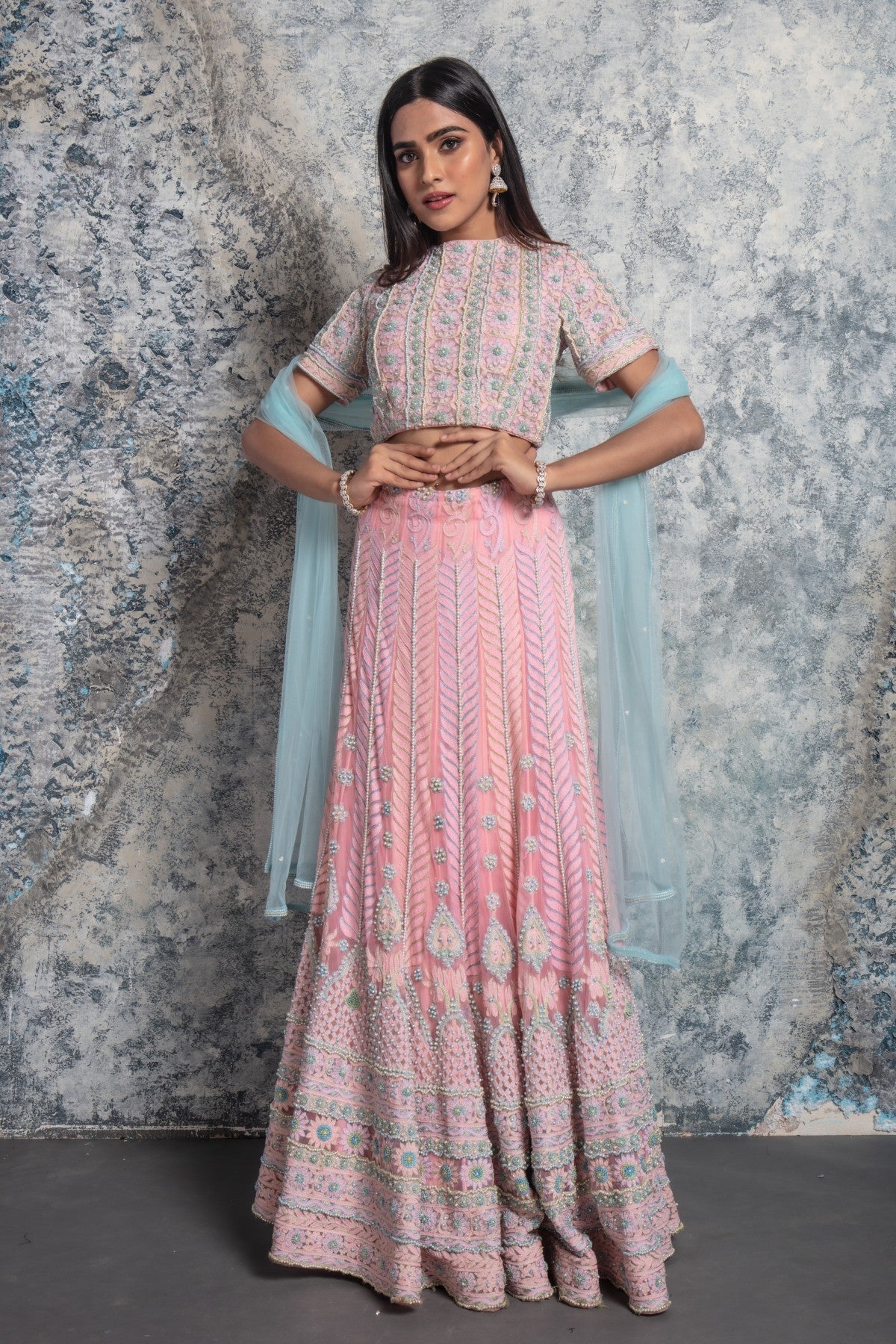 Pastel Pink and Blue Lehenga set