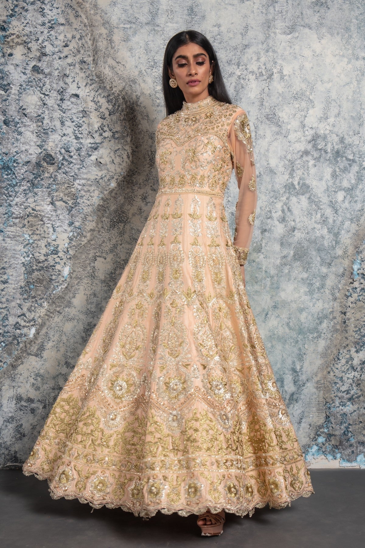 Peach and Gold Embroidered gown