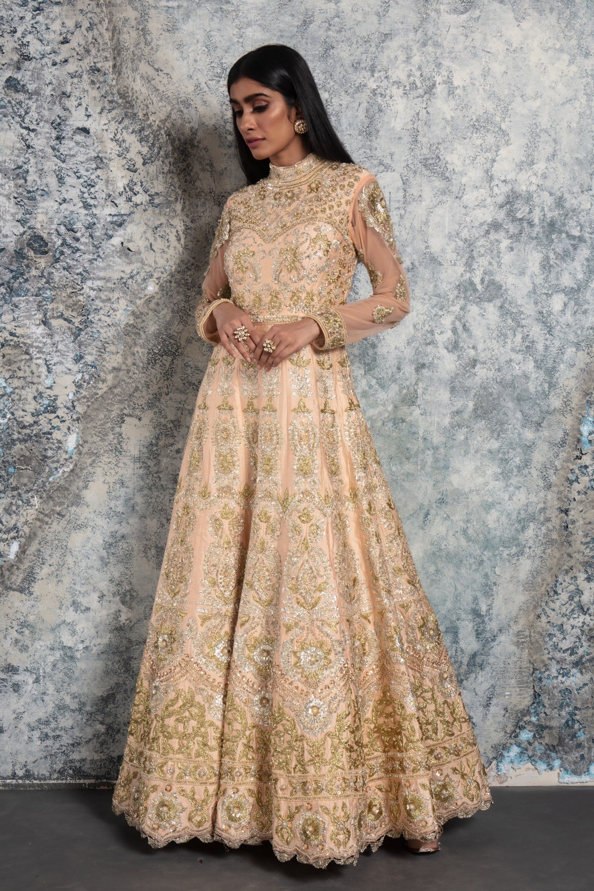 Peach and Gold Embroidered gown