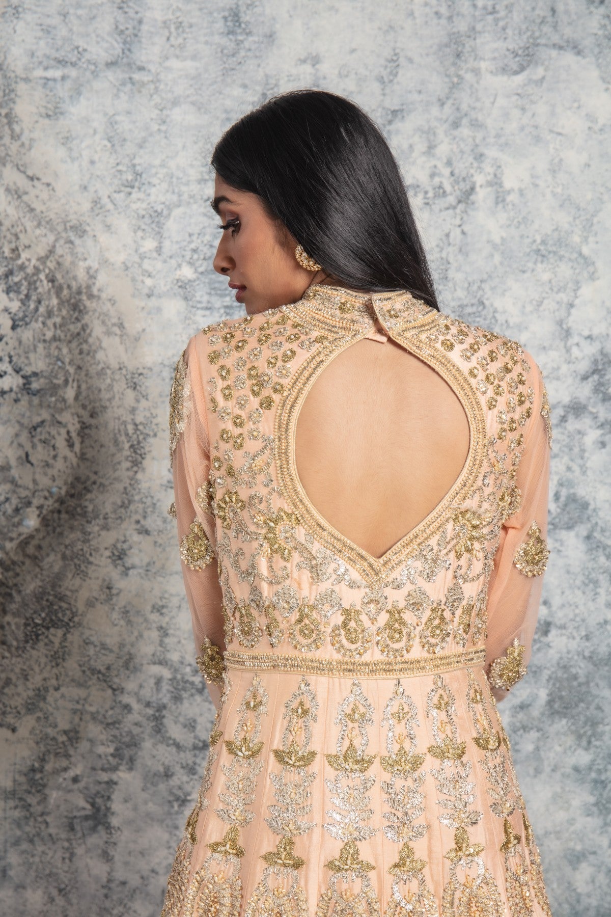 Peach and Gold Embroidered gown