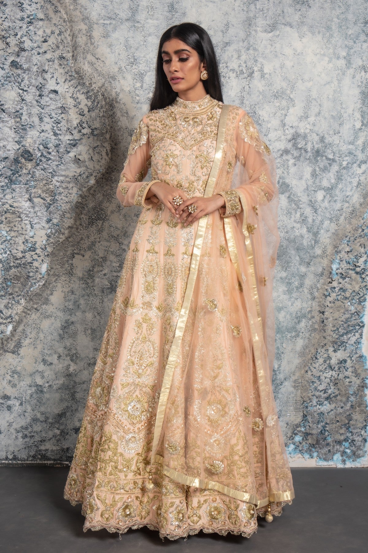 Peach and Gold Embroidered gown