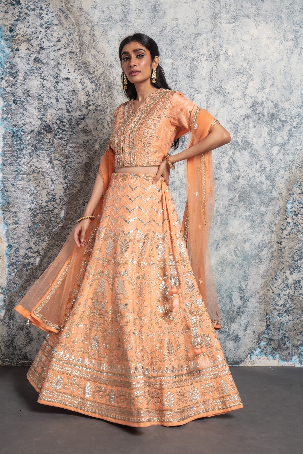 Peach heavy Embroidered Lehenga set