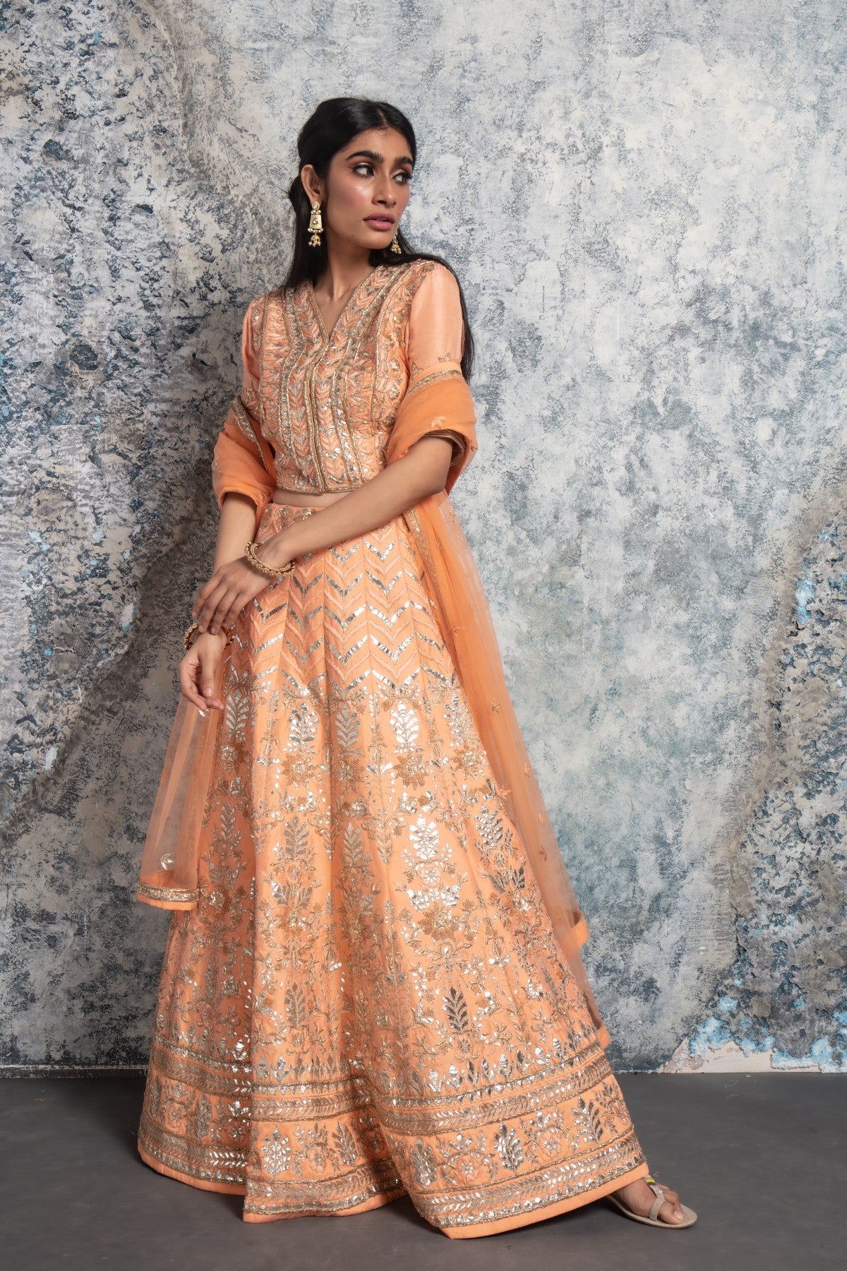 Peach heavy Embroidered Lehenga set