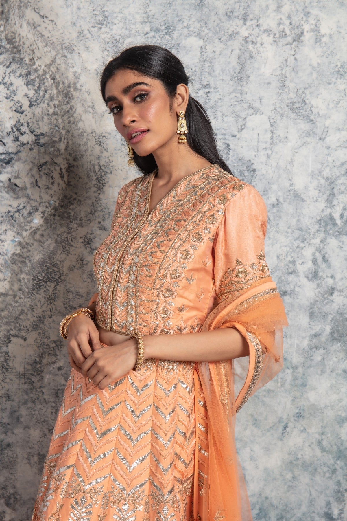 Peach heavy Embroidered Lehenga set