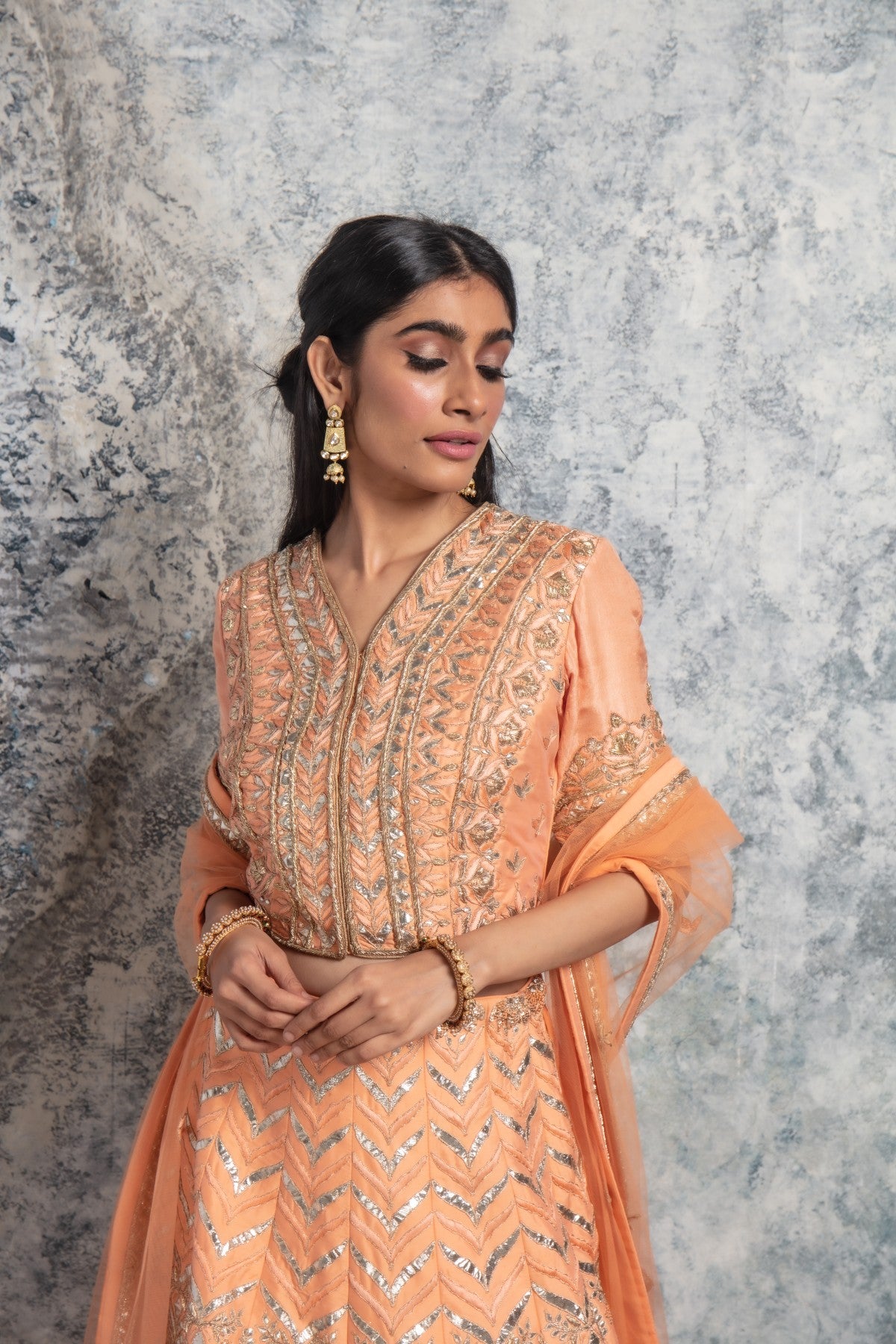 Peach heavy Embroidered Lehenga set