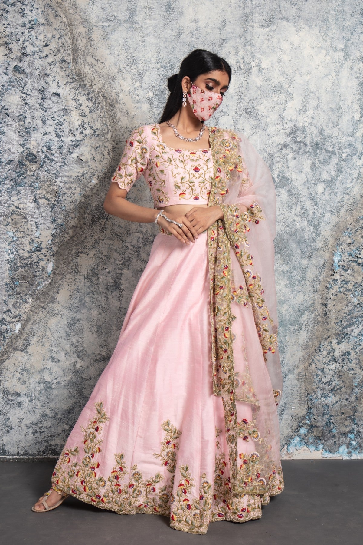 Pink Embroidered Lehenga