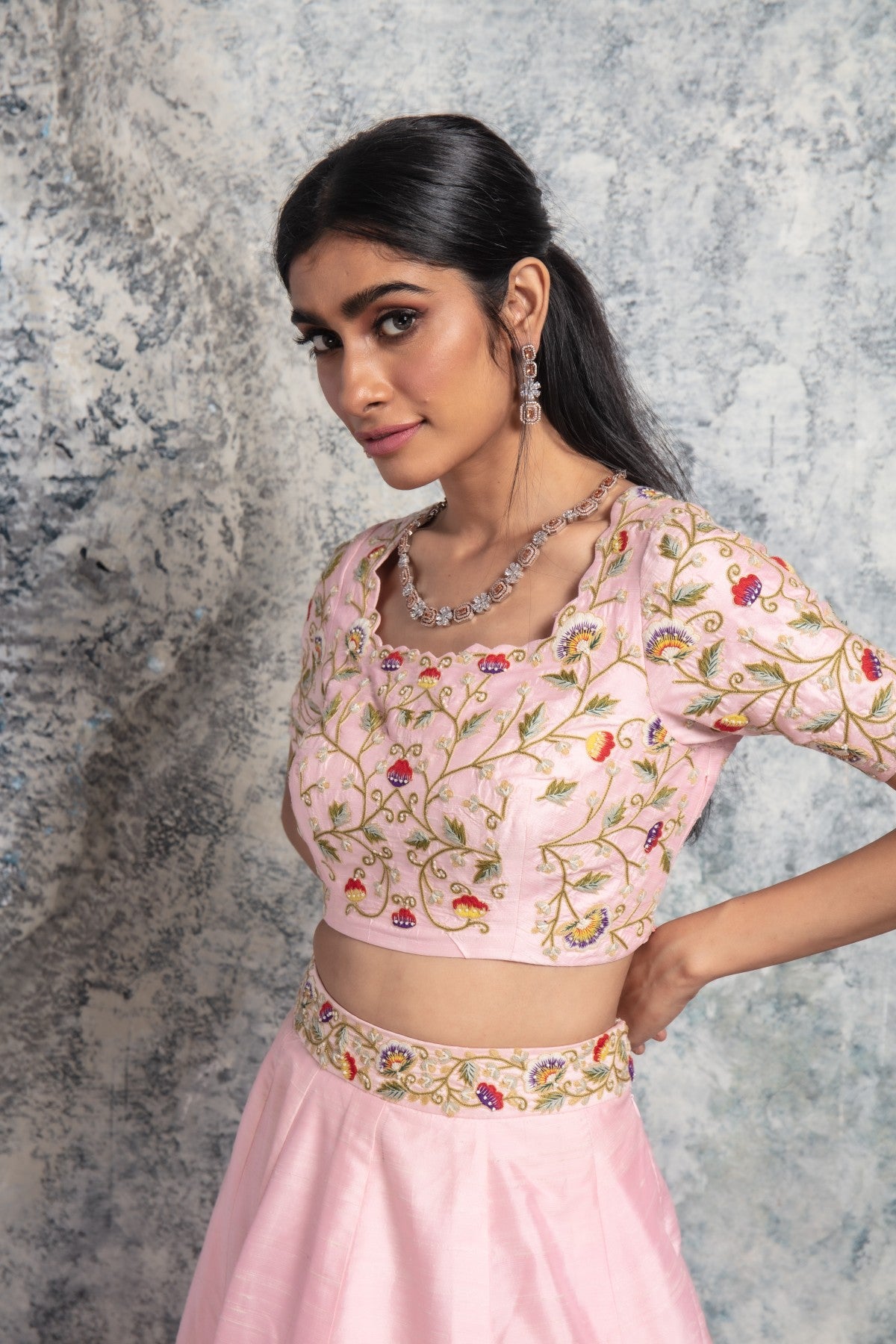 Pink Embroidered Lehenga