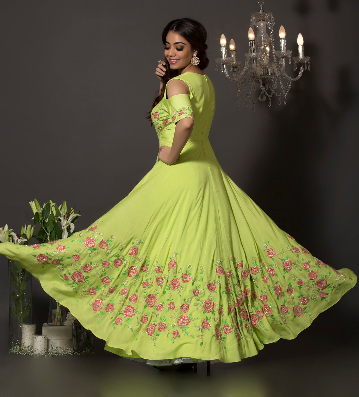 Cold Shoulder floral gown
